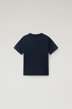 Abbigliamento>Woolrich T-shirt Da Bambino In Puro Cotone Con Ricamo Melton Blue