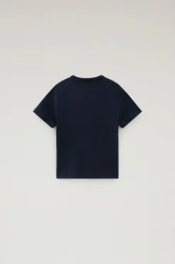 Abbigliamento>Woolrich T-shirt Da Bambino In Puro Cotone Con Stampa Grafica Melton Blue