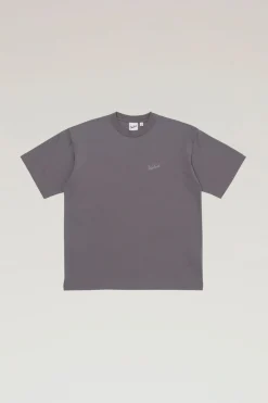 Outdoor Label Designed in Japan|T-shirt>Woolrich T-shirt In COOLMAX Con Logo Ricamato Ash
