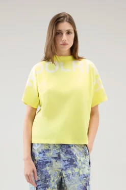 T-shirt e polo>Woolrich T-shirt In Puro Cotone Con Maxi Stampa Sunny Lemon