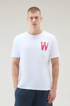 T-shirt>Woolrich T-shirt In Puro Cotone Con Taschino Bright White