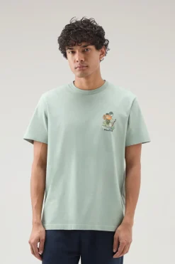 T-shirt>Woolrich T-shirt In Puro Cotone Con Stampa Grafica Sage
