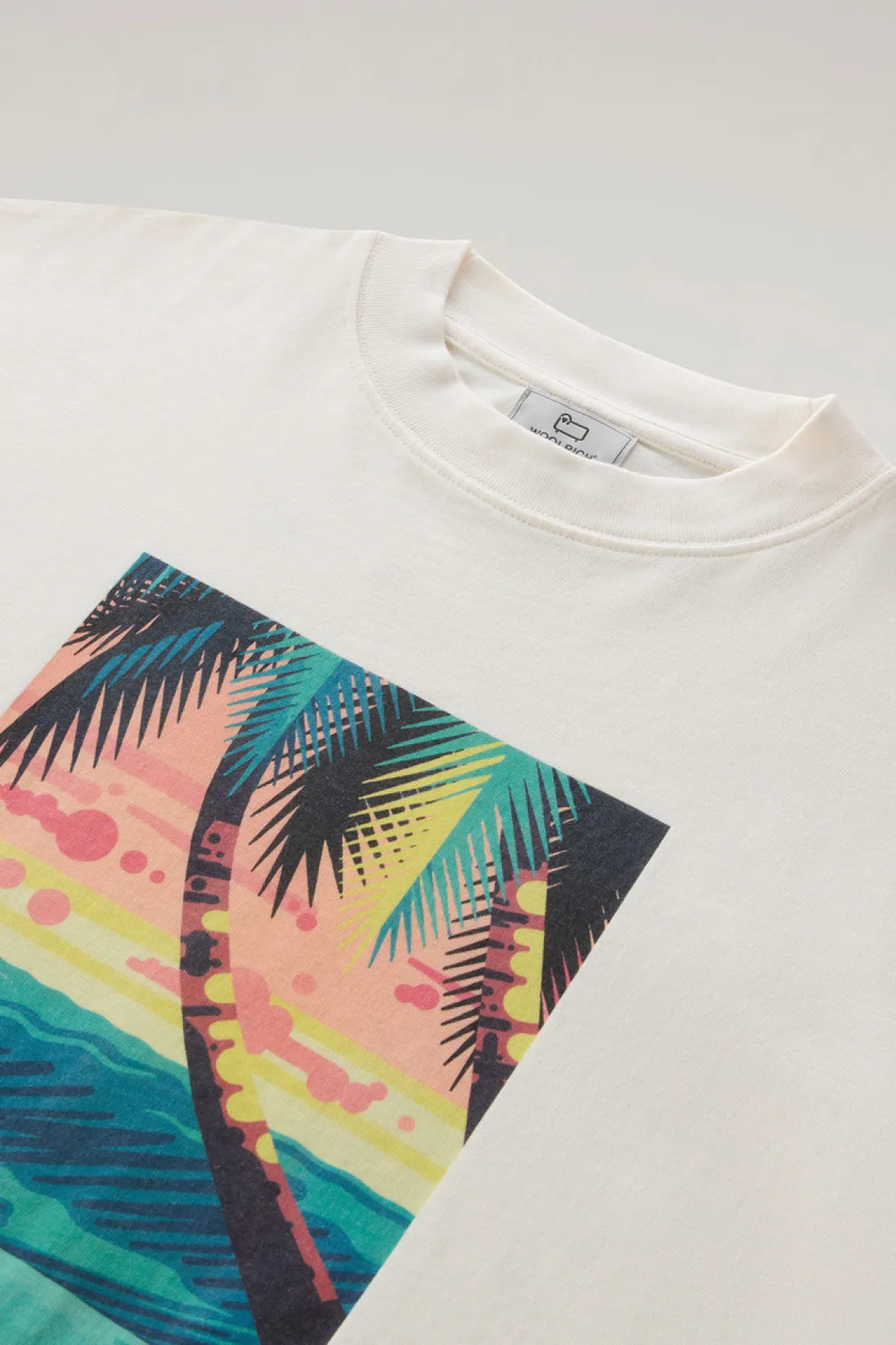 T-shirt e polo>Woolrich T-shirt In Puro Cotone Con Stampa Grafica Plaster White