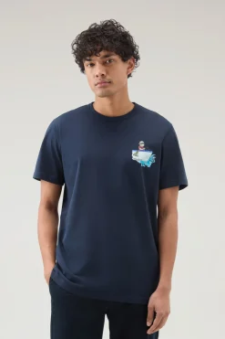 T-shirt>Woolrich T-shirt In Puro Cotone Con Stampa Grafica Melton Blue
