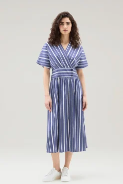 Vestiti e gonne>Woolrich Vestito A Righe In Popeline Di Misto Cotone Twilight Blue Stripe