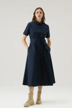 Vestiti e gonne>Woolrich Vestito Chemisier In Popeline Di Puro Cotone Melton Blue