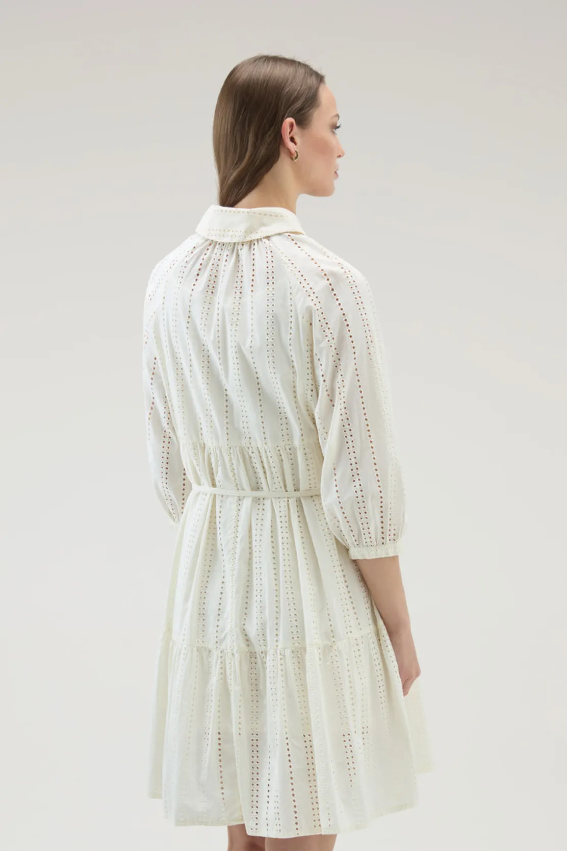 Vestiti e gonne>Woolrich Vestito Corto In Puro Cotone Ricamato Plaster White