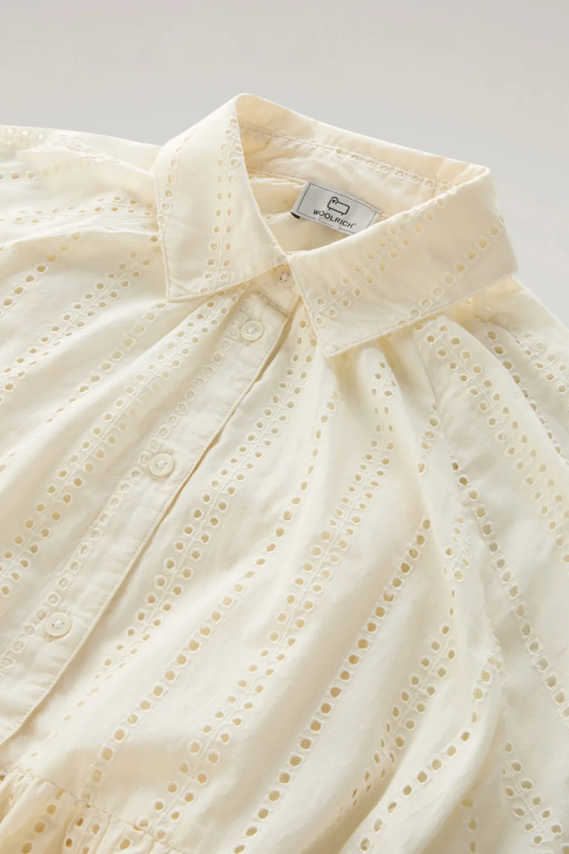 Vestiti e gonne>Woolrich Vestito Corto In Puro Cotone Ricamato Plaster White