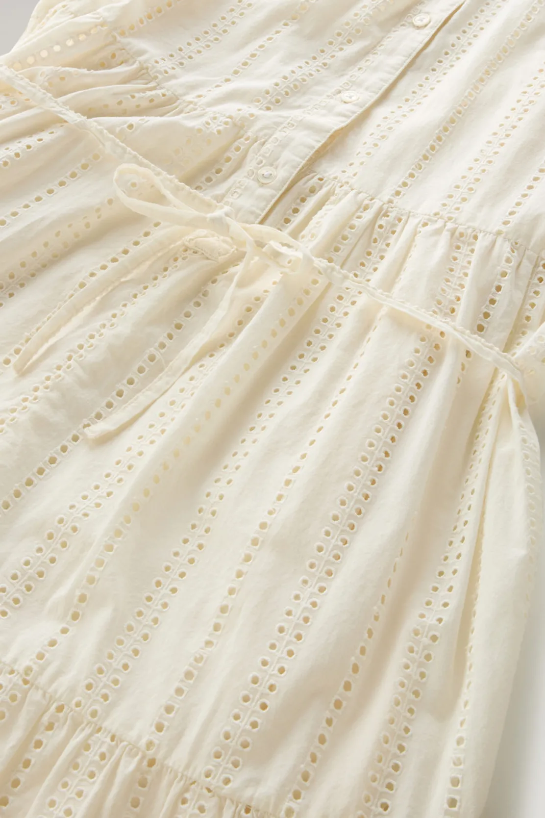 Vestiti e gonne>Woolrich Vestito Corto In Puro Cotone Ricamato Plaster White