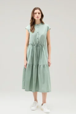 Vestiti e gonne>Woolrich Vestito In Popeline Di Puro Cotone Con Balze Sage