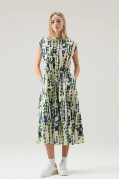 Vestiti e gonne>Woolrich Vestito Midi In Popeline Di Cotone Stampato Light Oak